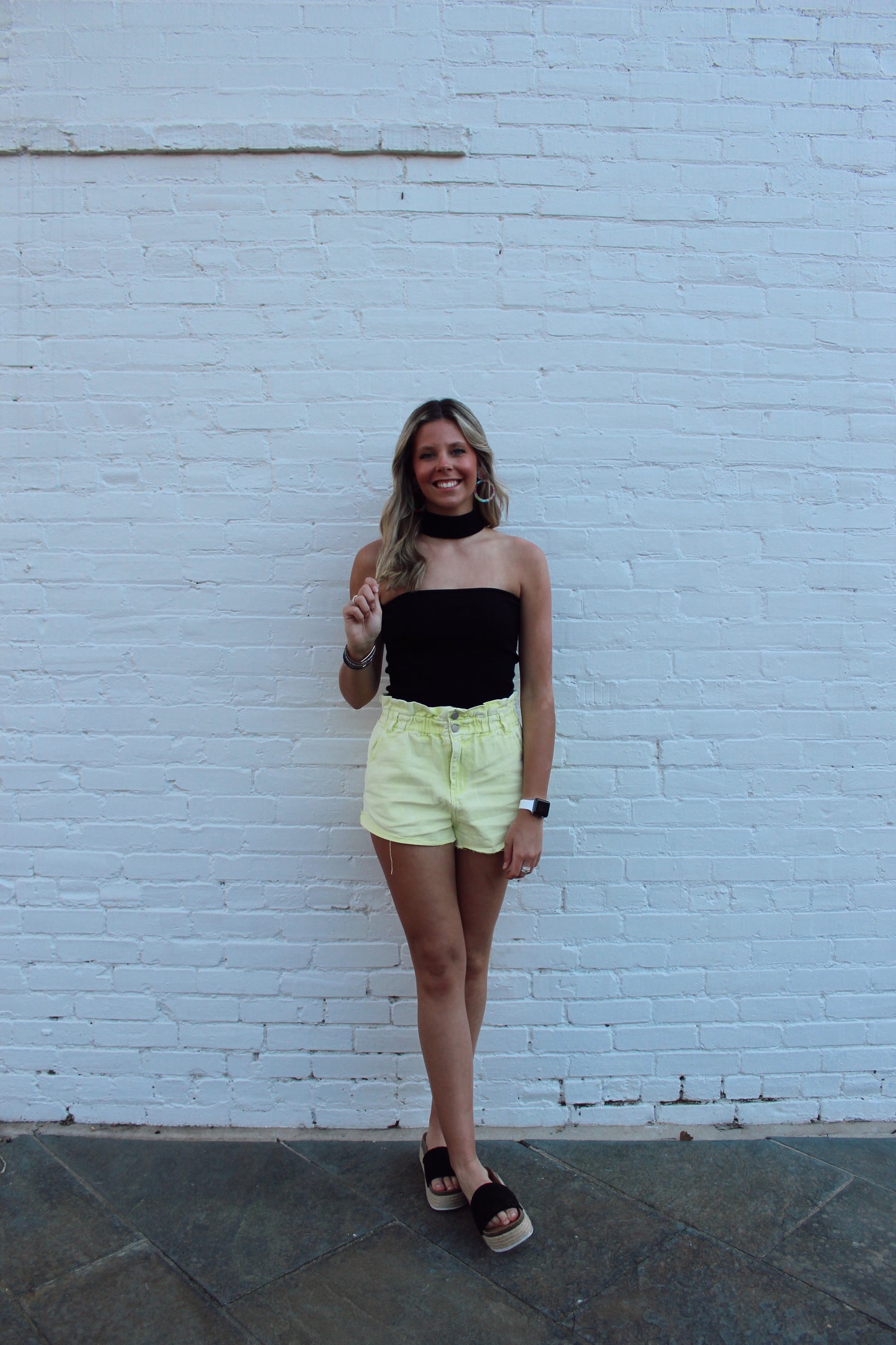 Washed Lemon Denim Shorts